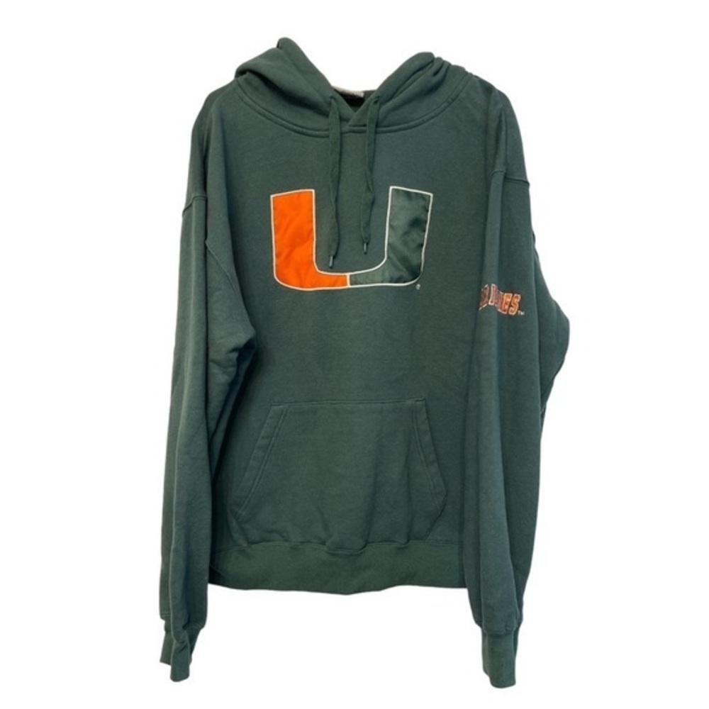 VINTAGE Stadium University of Miami Hurricanes Hoodie Green Orange Size XL EUC